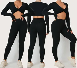 Custom Activewear Sets Gym Fitness Sets Yoga 2 Piece Long Sleeve And Leggings Workout Set For Women