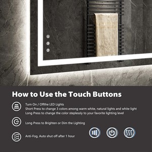 사용자 정의 안티 안개 사각형 벽 40x24 인치 제조 업체 화장대 스마트 프레임리스 욕실 거울 LED 빛 - Product Image 6