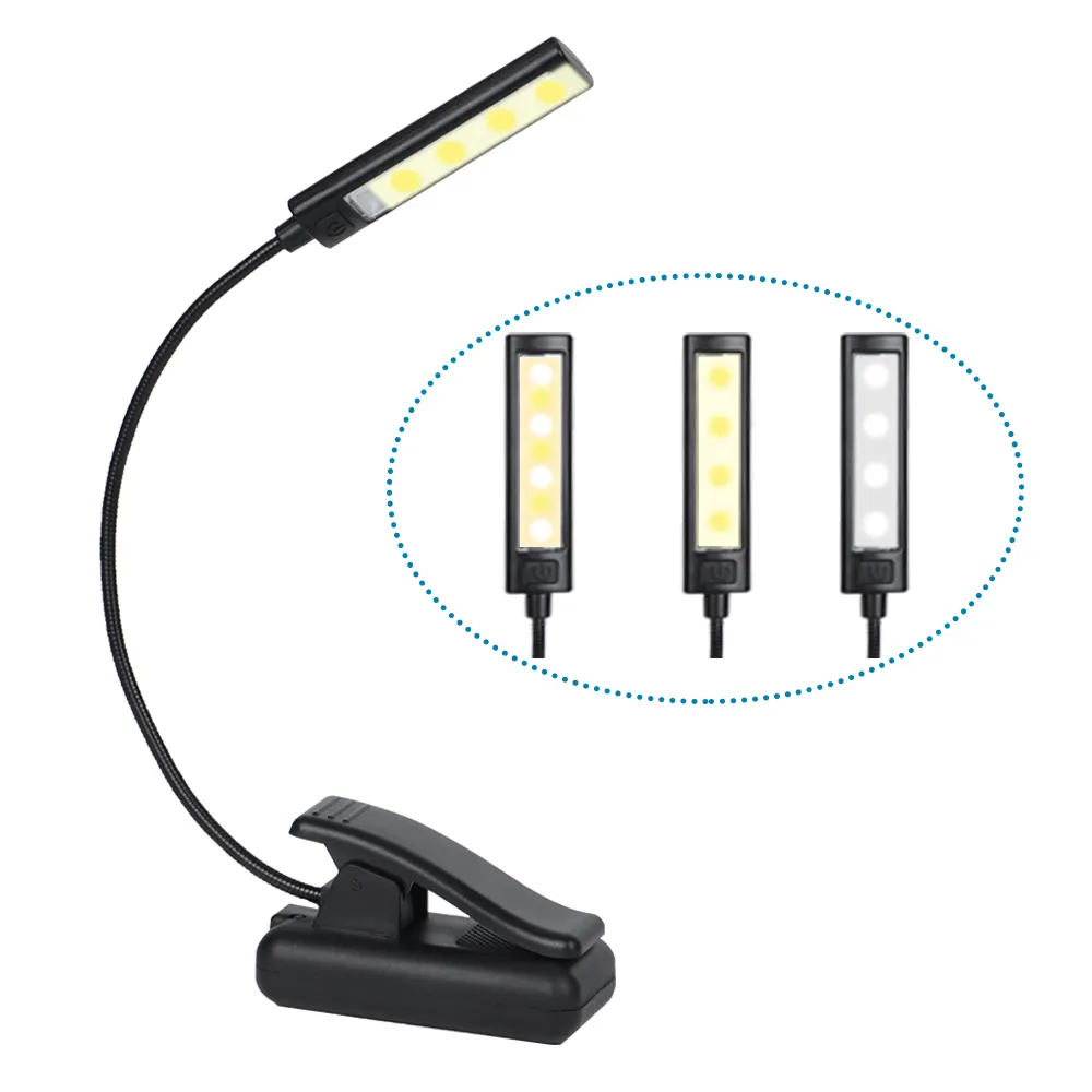 O08-0033 Clip on Rechargeable LED Book Light Reading Light with Eye Protection 3 Level Brightness USB lamp