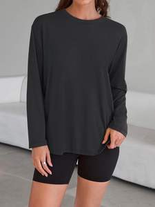 Camisetas de manga larga de gran tamaño para mujer, Camisetas Básicas de cuello redondo 2025, camisetas de otoño, ropa de entrenamiento informal - Product Image 3