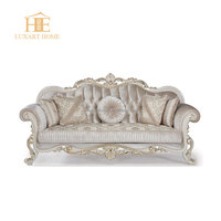 (1+2+3 Canapé + Table basse) Ensemble de canapés en bois sculpté classique, meubles de salon de luxe pour villa