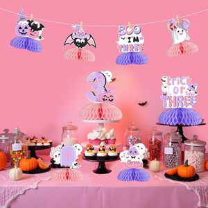 8 pièces de décorations d'Halloween pour le 3ème anniversaire, thème Trick or Treat rose et violet - Product Image 5