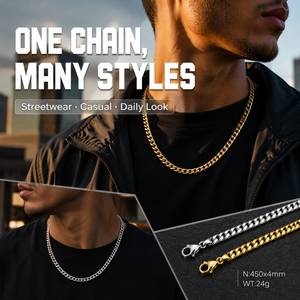 Pulsera de Eslabones Cubanos JAJGI de Moda Urbana Hip-Hop Unisex, Tono Plateado, Chapado en Oro de 18K, Superficie Pulida Impermeable, Tercera Generación - Product Image 2