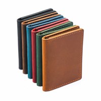 Dompet Lipat Kulit Sapi Asli Gaya Vintage Crazy Horse, Tempat Kartu Kulit Sapi Full Grain Asli, Tempat Kartu