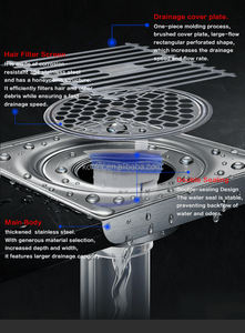 Siphon de sol carré en acier inoxydable de 100 mm anti-odeur pour piscine, grille de drainage de sol, siphon d'évier - Product Image 5