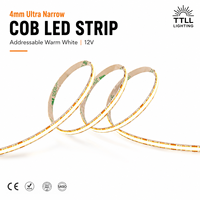12V FCOB LED Strip 4mm Ultra Tipis 480LEDs/m 50m Gulungan Dapat Dipotong Bebas Fleksibel Pita Linear Produsen Grosir untuk Lemari CE SASO