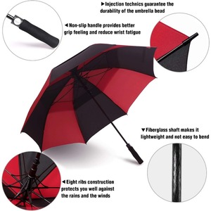 Parapluie de <span class=keywords><strong>golf</strong></span> double couche haute qualité, coupe-vent, ouverture manuelle, grande taille, incassable en fibre de verre, style classique en pongé - Product Image 1