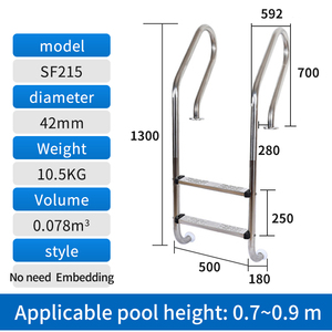 Échelle de piscine en acier inoxydable sans pré-encastrement, antidérapante, pour accès intérieur à la piscine, modèle SF - Product Image 6
