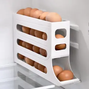 Refrigerador deslizante de 4 capas con puerta lateral para 30 huevos, encimera de cocina automática, estante de caja de almacenamiento de huevos anticaída