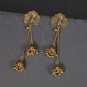 Boucles d'oreilles pendantes paon vintage, plaqué or antique, alliage de zinc, bijoux de fête pour femme - Product Image 1