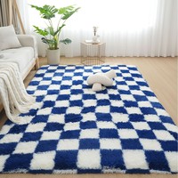 Tapis à carreaux noir et blanc pour salon, table basse, chambre à coucher, tapis de chevet, coussin de canapé et tissu à carreaux