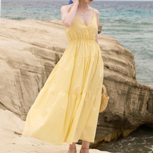 Vestido Largo de Verano para Mujer Enyami, con Tirantes Finos, de Algodón, Escote en V Profundo, Sin Mangas, con Lazos en la Espalda, Informal, para Estar en <span class=keywords><strong>Casa</strong></span> o la Playa - Product Image 5