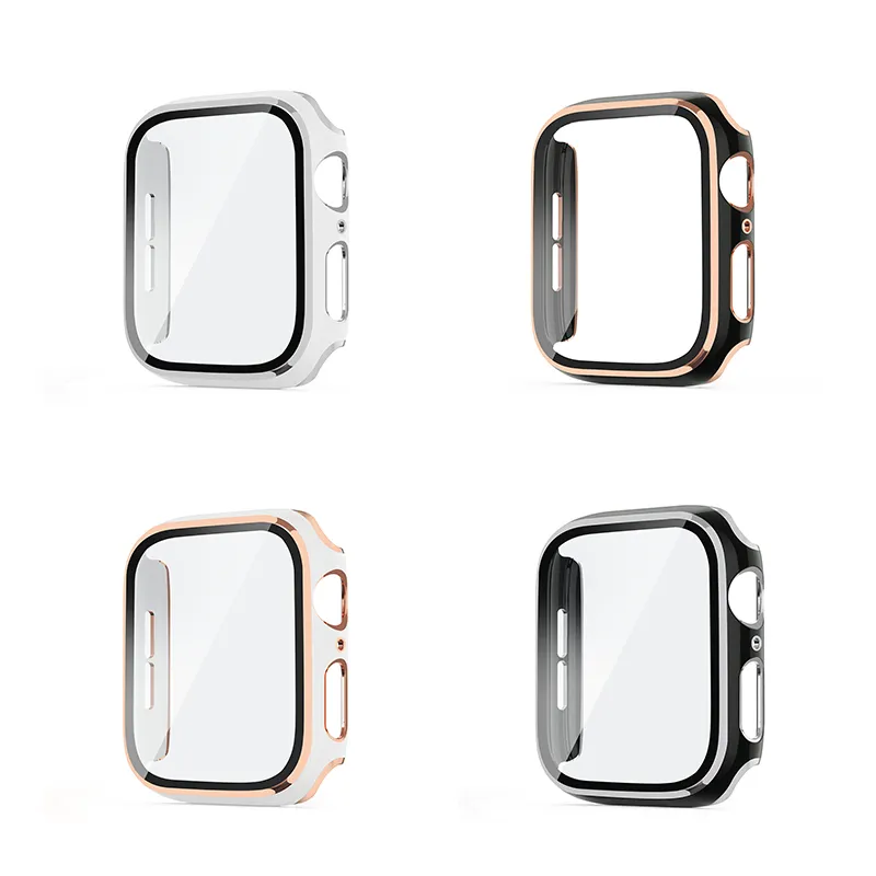 Boorui capa de proteção completa para apple, pc 6 5 cor dupla 44 42mm vidro temperado relógio para apple