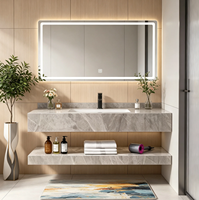 Meuble de salle de bain flottant de luxe en pierre frittée avec miroir LED intelligent, idéal pour l'exportation mondiale, adapté aux hôtels (OEM/ODM)