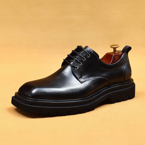 Zapatos Oxford de cuero genuino para hombre, con punta cuadrada, con cordones, de color sólido, con suela de goma acolchada, para todas las estaciones. - Product Image 4