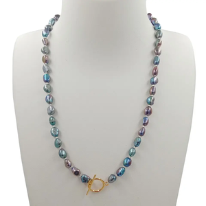 <span class=keywords><strong>Collana</strong></span> Girocollo di Alta Moda con <span class=keywords><strong>Perle</strong></span> d'Acqua Dolce per Donna, <span class=keywords><strong>Barocche</strong></span> Lunghe 7-8 MM, Chiusura in Acciaio Inossidabile Placcato Oro, 40-56 cm - Product Image 2