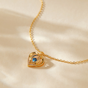 Collana con Ciondolo a Cuore Placcato Oro 18K per Donne, Collana con Zircone Blu, Gioiello Romantico Delicato per Uso Quotidiano e Regalo - Product Image 5