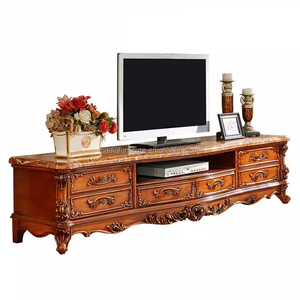 Mobile <span class=keywords><strong>TV</strong></span> Classico Lungo con Struttura in Legno Massello e Piano in Marmo, Design Europeo per Soggiorno - Product Image 1