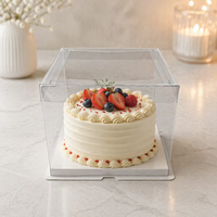 Boîte à gâteau carrée transparente pliable de 6 pouces en PET avec base blanche, design discret, emballage alimentaire sûr pour gâteaux et pains