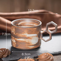 Tasse à café en céramique empilable en argile de poterie rétro créative Ins avec poignée géométrique en anneau
