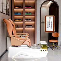 Fauteuil de pédicure moderne blanc de luxe avec lumière LED, bol en verre, pour salon de manucure, massage, spa, électrique, Human Touch, à vendre