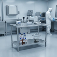 Table de travail professionnelle en acier inoxydable robuste avec étagère inférieure et pare-éclaboussures, capacité de charge de 300 kg/m, revêtement autonettoyant pour cuisines