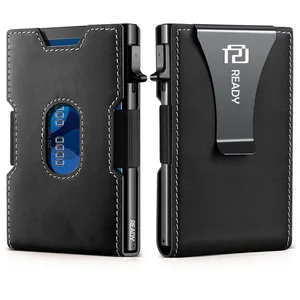 Mayorista Slim Wallet Men Metal Wallet RFID Blocking Aluminio Metal Bank Card Case Wallet with Money Clip