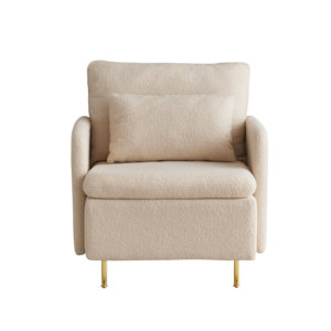 Salon de chambre à coucher moderne en tissu de laine d'agneau siège unique canapé de lecture rembourré à cadre en bois, chaise de salon, beige - Product Image 3