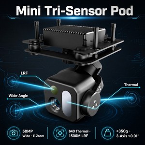 Mini stabilisateur à trois capteurs, pod 50MP grand angle, thermique 640x512, télémètre laser 13,5 mm 1500 m - Product Image 2