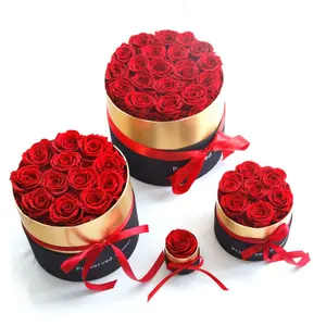 Оптовые продажи черное золото розы-Оптовая продажа, консервированные розы, вечный цветок, свежий натуральный золотой черный круглый ящик, консервированные розы в коробке