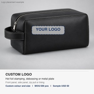 Trousse de Toilette Structurée en Cuir Végétalien pour Homme, Coutures Contrastées, 25x14x13cm, Sans PVC, Logo Personnalisé - Product Image 4
