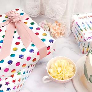 2025 New Design Disposable Coated <b>Birthday</b> Stamping Gift <b>Wrapping</b> <b>Paper</b> 43x300cm Roll 3 Rolls a Set - Product Image 5