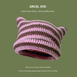 หมวกถักอะคริลิคแฟชั่นสำหรับผู้หญิงหมวกถักโครเชท์มือทรงหูแมวน่า<span class=keywords><strong>รัก</strong></span>สำหรับฤดูหนาว - Product Image 4