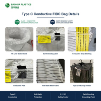 Sac vrac FIBC conducteur de type C marqué ONU, espacement des fils de 20 mm, mise à la terre 10M Ohm IEC 61340 pour poussière de soufre 1000 kg