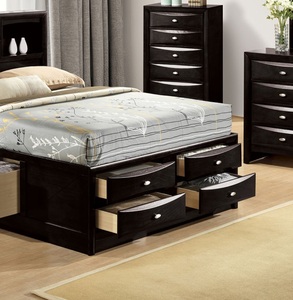<b>Queen</b> <b>Size</b> Adjustable Convertible Modern Soft <b>Bed</b> 2x Nightstands Headboard Bookcase Black Color 3pc Set Bedroom Furniture - Product Image 2