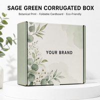 Boîte d'expédition pliable en carton ondulé vert sauge imprimée sur mesure avec motif botanique eucalyptus pour produits de soin de la peau