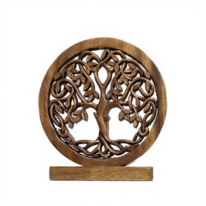Wooden Tree Of Life Wall Art Round Hand Carved <b>Decor</b> <b>Rustic</b> <b>Home</b> Decoration - Product Image 2