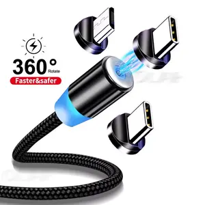 Cell Phone USB Charger LED Magnet 3 in 1 Connectors Magnetic cable magnetico 3 en 1 2.4A Fast Charging Cable For Smartphone