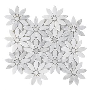 Ventes Flash : Mosaïque Murale <span class=keywords><strong>en</strong></span> Marbre Blanc avec Incrustations <span class=keywords><strong>en</strong></span> Laiton pour Salle de Bain, Motif Floral Jet d'Eau - Product Image 6