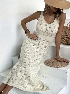 2025 été nouvelle robe de plage femmes couleur unie sexy plage bikini maillot de bain femmes robe tricotée - Product Image 5