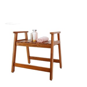Chaise de douche en teck Ruoyi avec accoudoirs, siège de spa en bois anti-corrosion, tabouret de salle de bain, taille personnalisable - Product Image 5