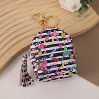 Porte-clés mini pochette portable en PU motif flamant rose, durable et tendance, petit portefeuille, trousse à maquillage, porte-monnaie pour écouteurs, pour femme