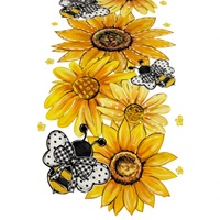 Chemin de table personnalisable en polyester tissé à pois motif abeille et tournesol, style rustique, écologique, pour cuisine et salle à manger