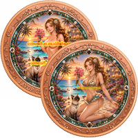 Médaille en cuivre pur 999 de 1 Troy oz, colorée, en relief, motif chat siamois et jeune fille au coucher de soleil côtier, objet de collection et souvenir artisanal