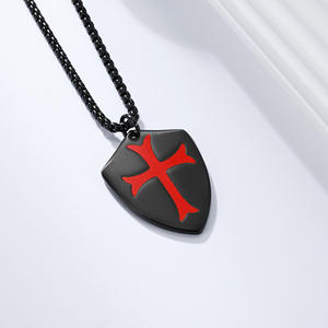 <b>Cross</b> Shield Necklace For Men Stainless Steel Pendant Gold Tone Red <b>Cross</b> Design Streetwear Fashion Jewelry - Product Image 4