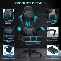 Chaise de jeu ergonomique en cuir avec livraison gratuite, lumières LED RGB, haut-parleurs Bluetooth, repose-pieds, inclinable et pliable