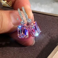 Elegantes Pendientes Largos con Circonita Cúbica 5A, Plateados en Plata, Transparentes y Rosados, 2 Colores, Joyería Destacada