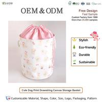 Panier à linge pliable en toile avec imprimé chiot mignon, rose, avec poignées à cordon, grand bac de rangement pour salle de bain, chambre d'enfant, jouets pour chien