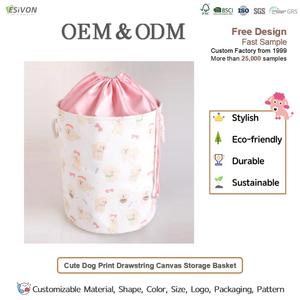 <span class=keywords><strong>Panier</strong></span> à linge en toile imprimé chiot mignon avec cordon de serrage <span class=keywords><strong>rose</strong></span> et poignées, grand bac de rangement pour chambre d'enfant et organisation des jouets pour chiens - Product Image 2