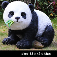 Sculpture de panda en fibre de verre Art Déco grandeur nature, imperméable, avec ornement de jardin extérieur en bambou